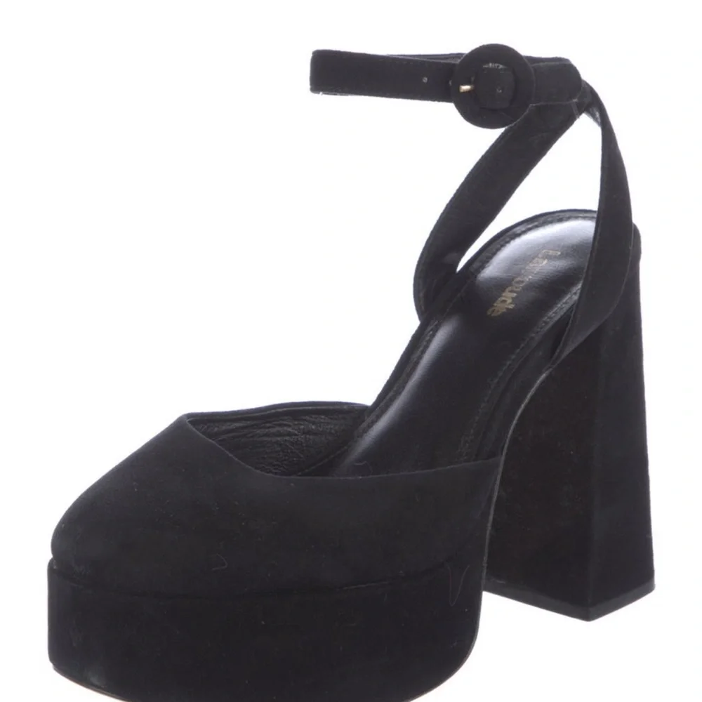 Larroude Black Platform Sandals with Retro Block Heel NWOT
